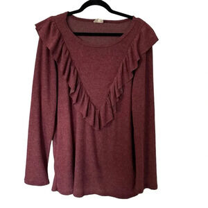 Lovely Melody Women’s Round Neck Long Sleeve Ruffle Ribbed Sweater Sz 2XL GUC